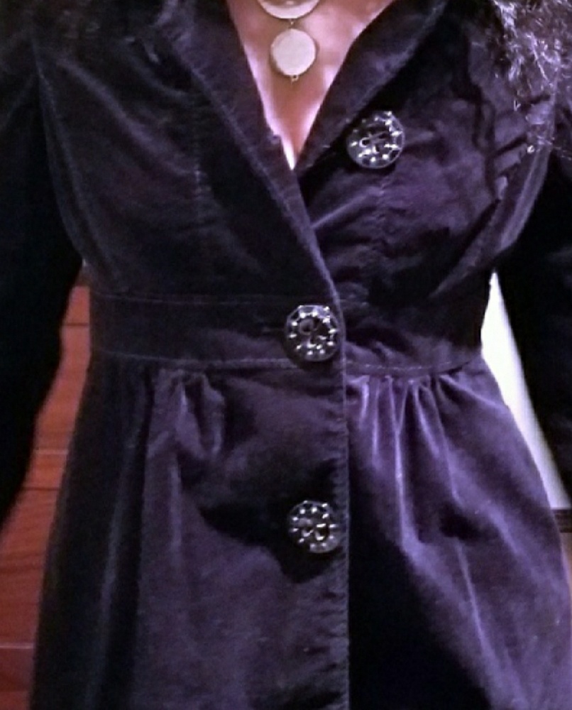 Velvet Trench Coat Medium with silky floral lining - Picture 2 of 8